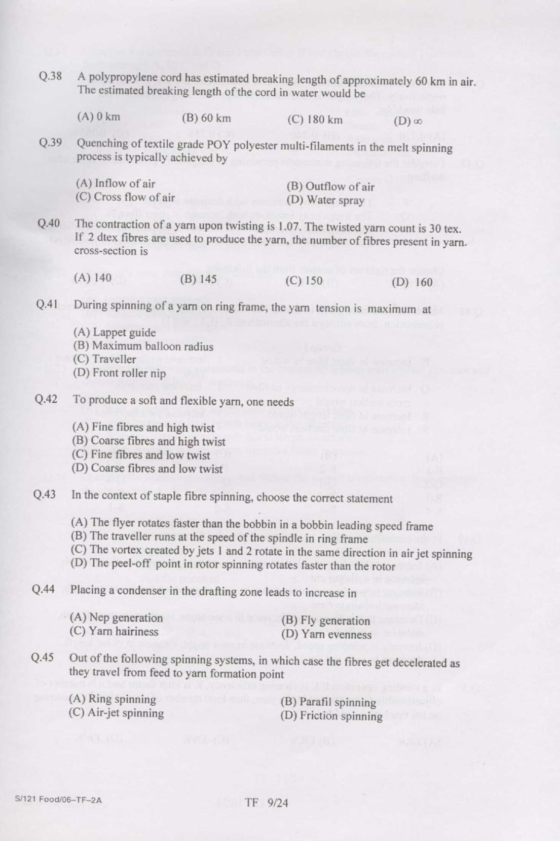 GATE 2007 Textile Engineering and Fibre Science (TF) Question Paper with Answer Key - Page 9
