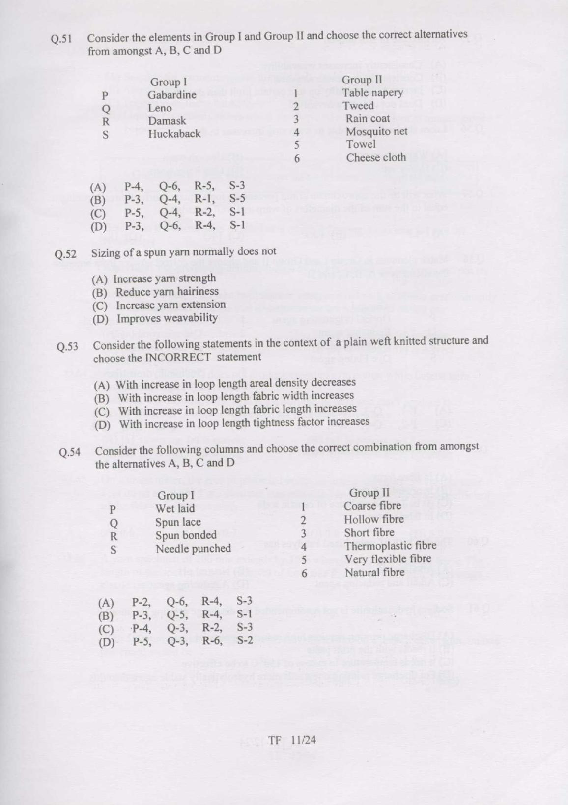 GATE 2007 Textile Engineering and Fibre Science (TF) Question Paper with Answer Key - Page 11