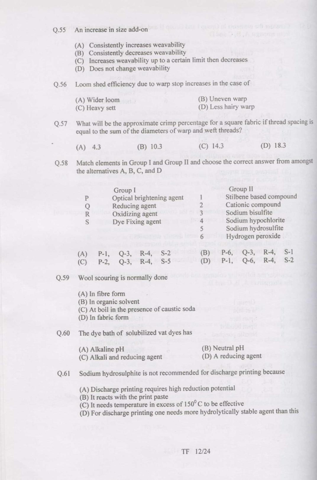 GATE 2007 Textile Engineering and Fibre Science (TF) Question Paper with Answer Key - Page 12