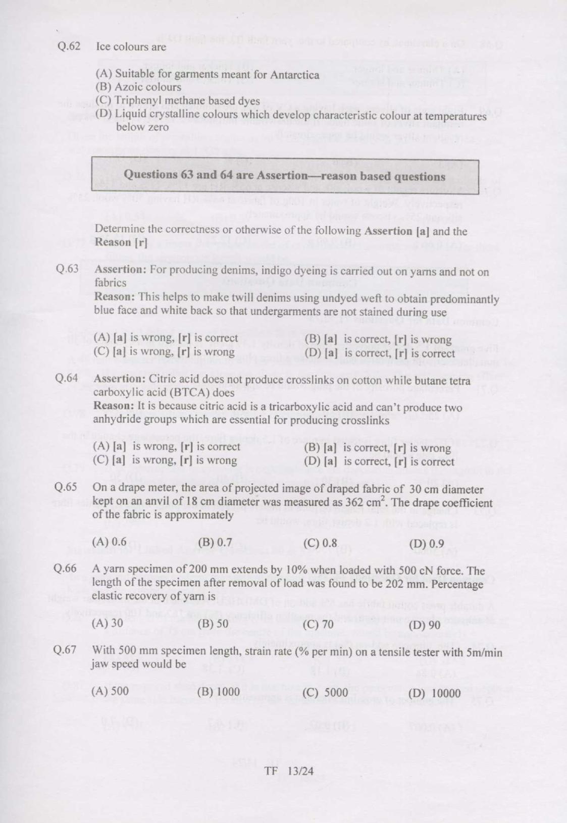 GATE 2007 Textile Engineering and Fibre Science (TF) Question Paper with Answer Key - Page 13