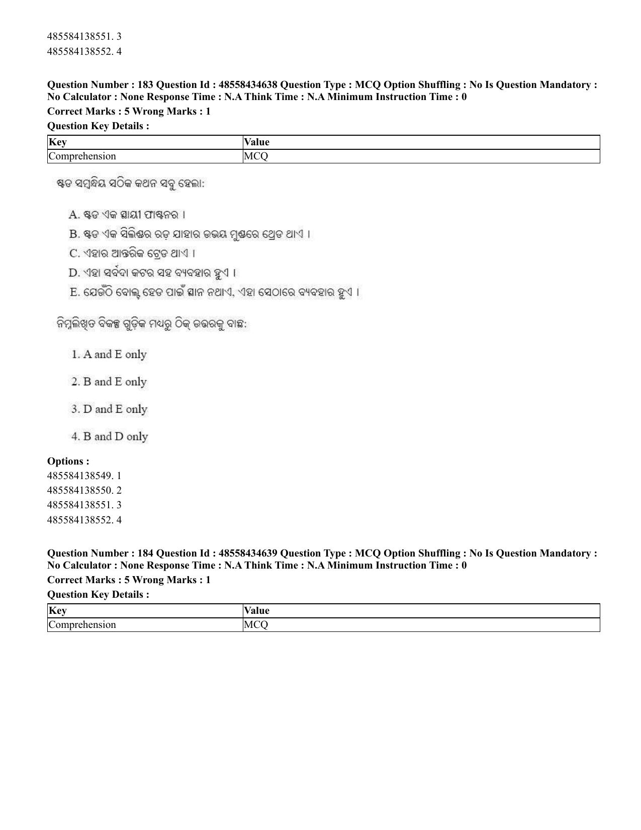 CUET 2023 English Odia Shift 1 Question Paper - 18 June 2023 - Page 168