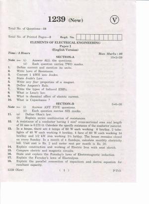 AP Inter 1st Year Elements of Electrical Engineering-I (New) May-2019-Vocational Question Paper