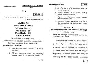 JAC Class 11 2018 English Core Question Paper