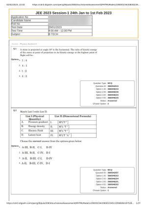 JEE Mains 2023: 29th January 2023 Shift-1 (Morning) Question Paper With Solution (January, Session-1)
