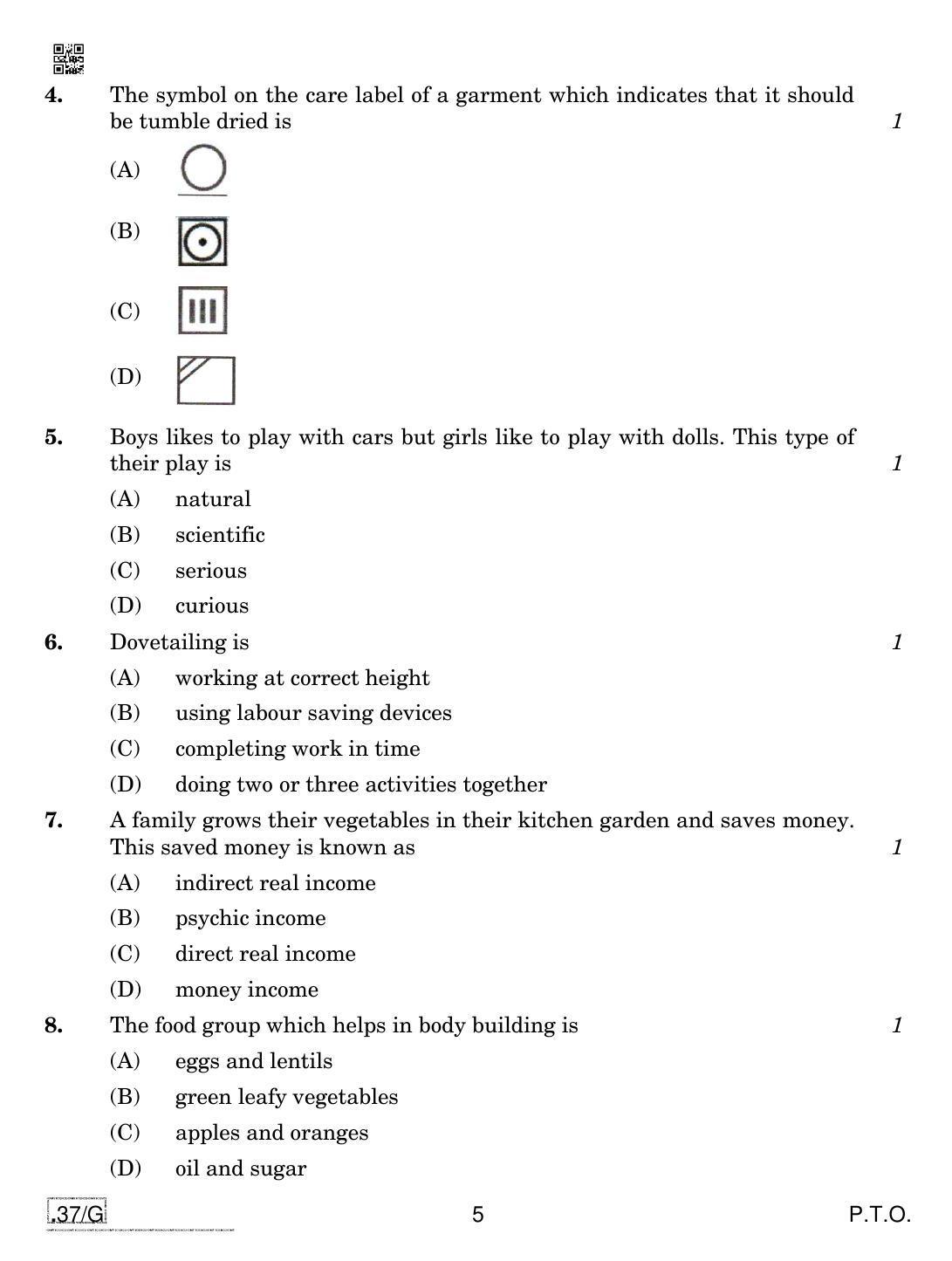 CBSE Class 10 Home Science 2020 Compartment Question Paper - Page 5