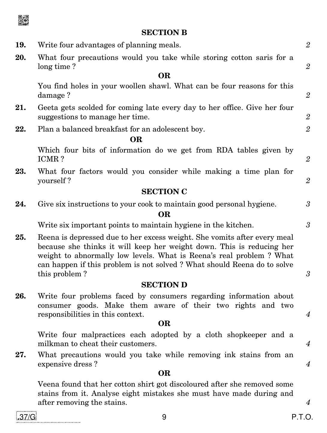 CBSE Class 10 Home Science 2020 Compartment Question Paper - Page 9