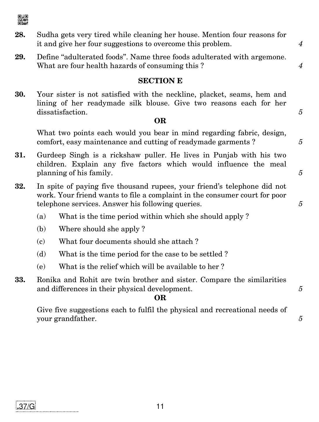 CBSE Class 10 Home Science 2020 Compartment Question Paper - Page 11