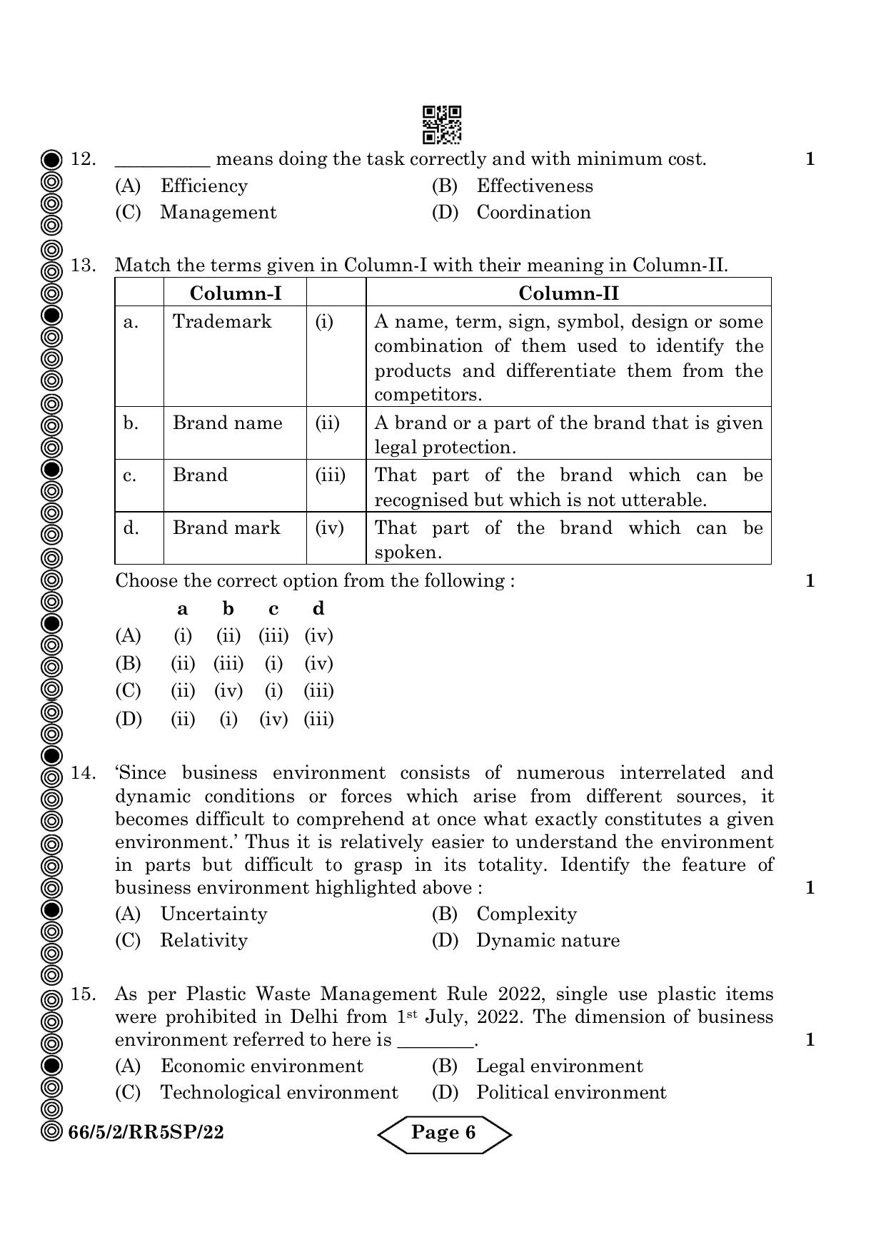 CBSE Class 12 5-2 Bussiness Studies 2024 Question Paper - Page 6