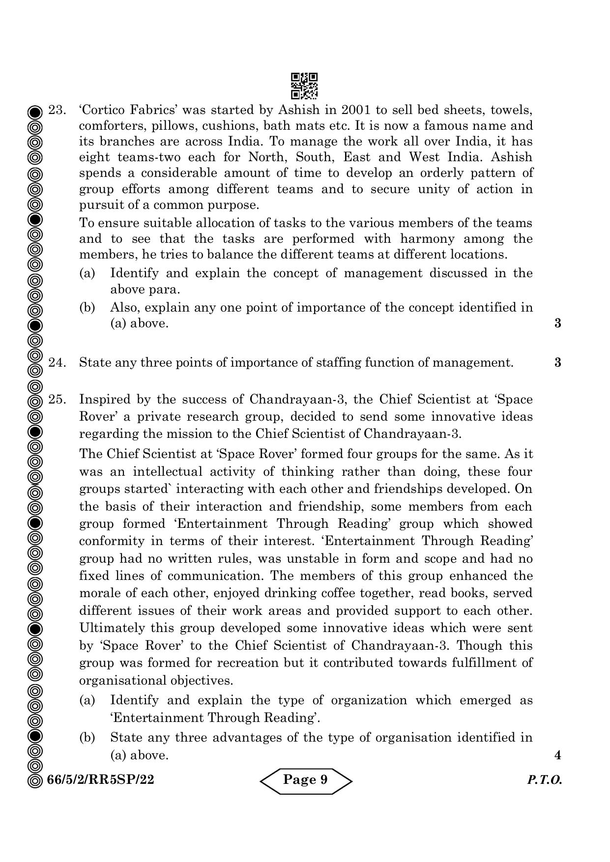 CBSE Class 12 5-2 Bussiness Studies 2024 Question Paper - Page 9