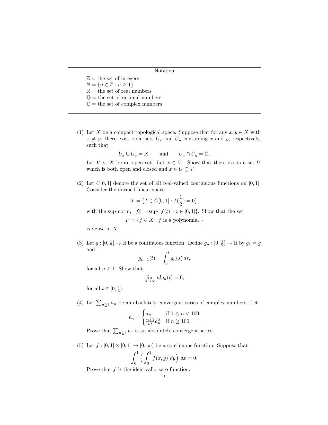 ISI Admission Test JRF in Mathematics MTA 2018 Sample Paper - Page 1