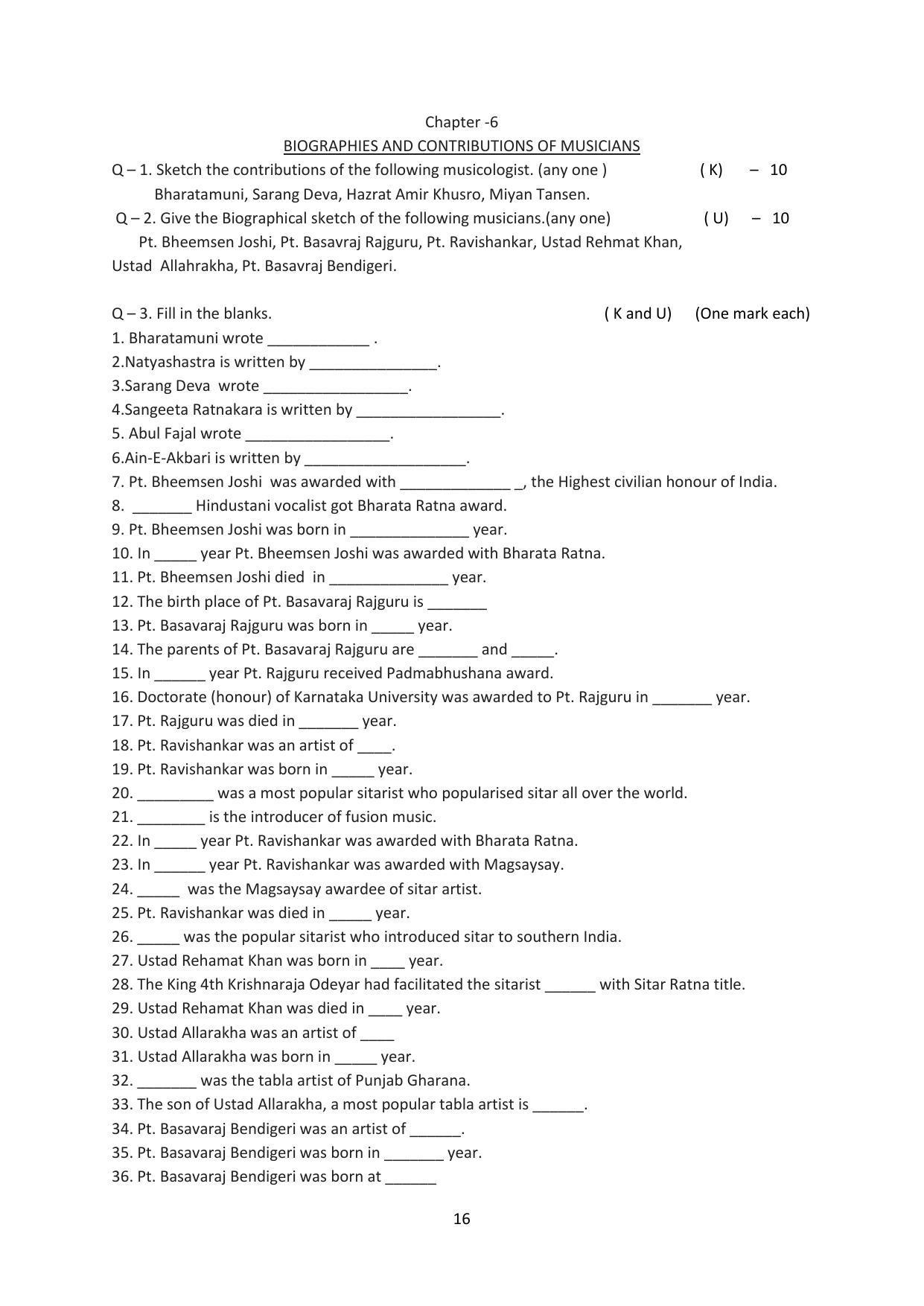 Karnataka 1st PUC Question Bank for Hindustani Music - Page 16