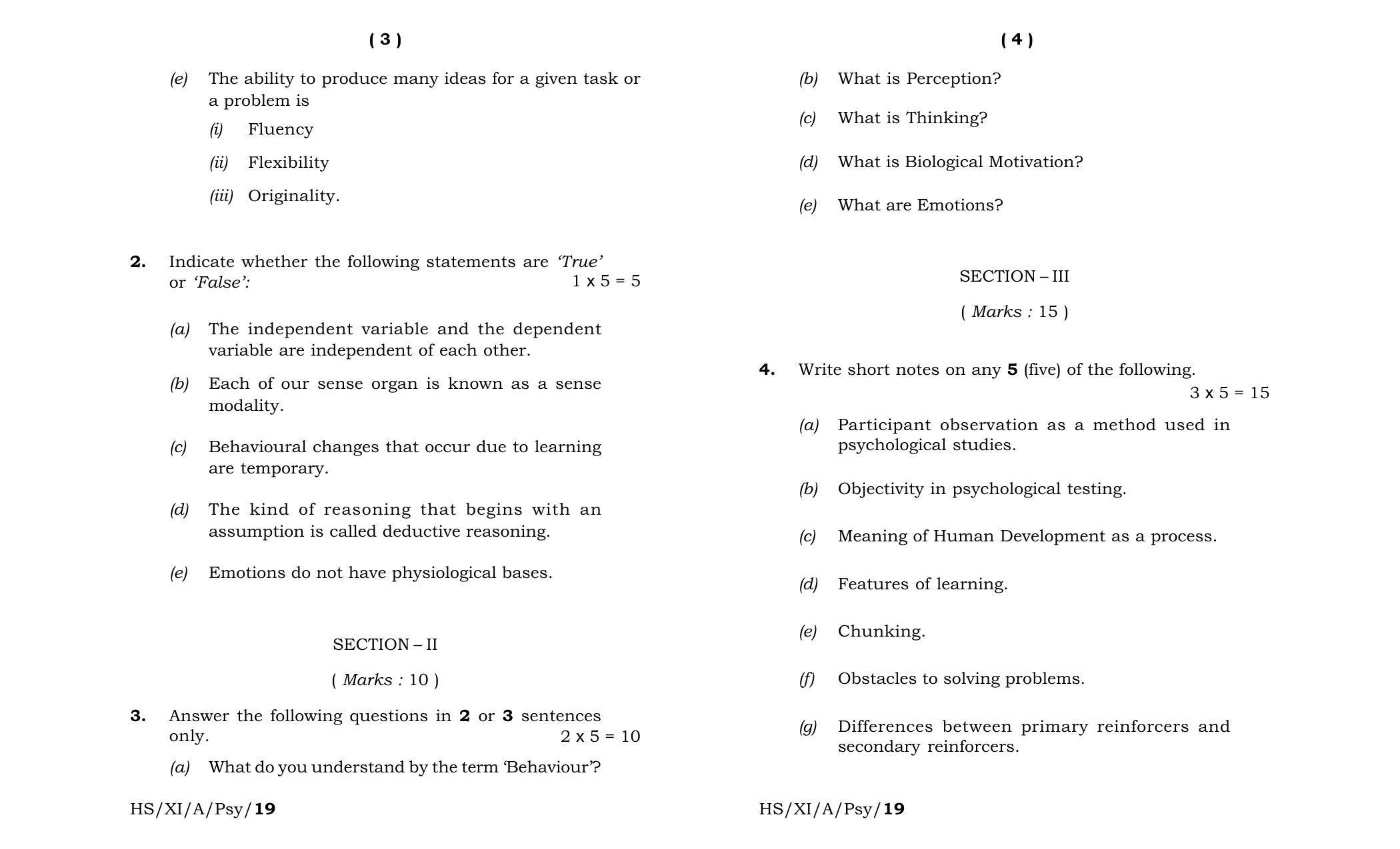 Meghalaya Board (MBOSE) Class 11 Psychology 2019 Question Paper - Page 2