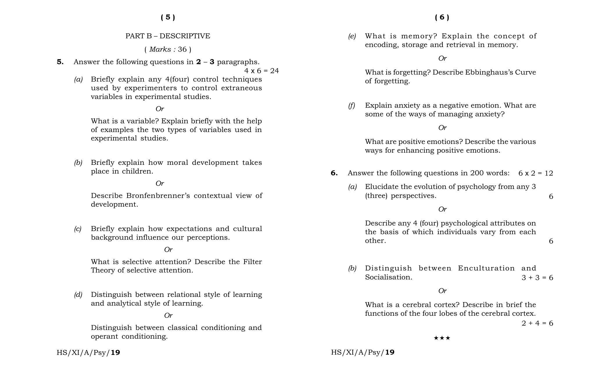 Meghalaya Board (MBOSE) Class 11 Psychology 2019 Question Paper - Page 3