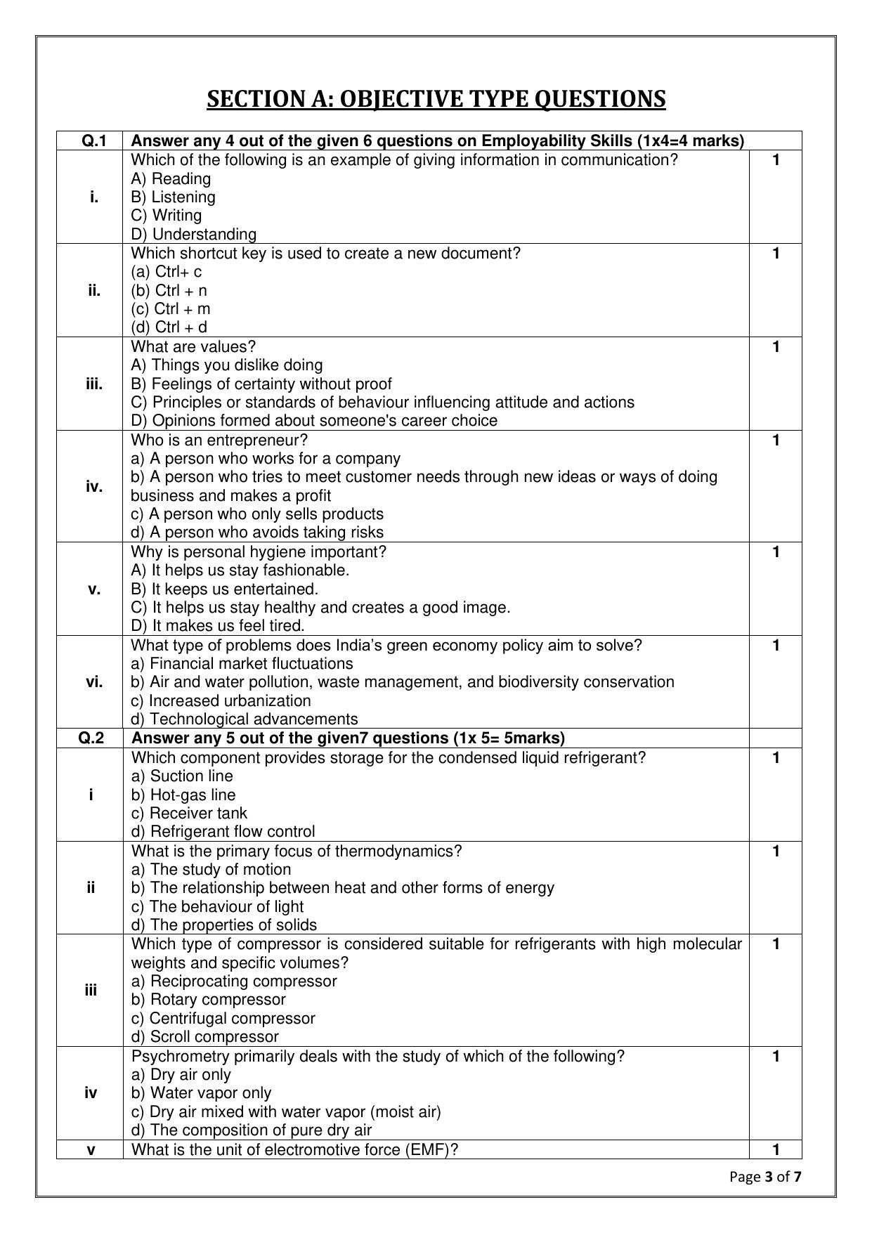 CBSE Class 11: Air-Conditioning & Refrigeration 2025 Sample Paper - Page 3