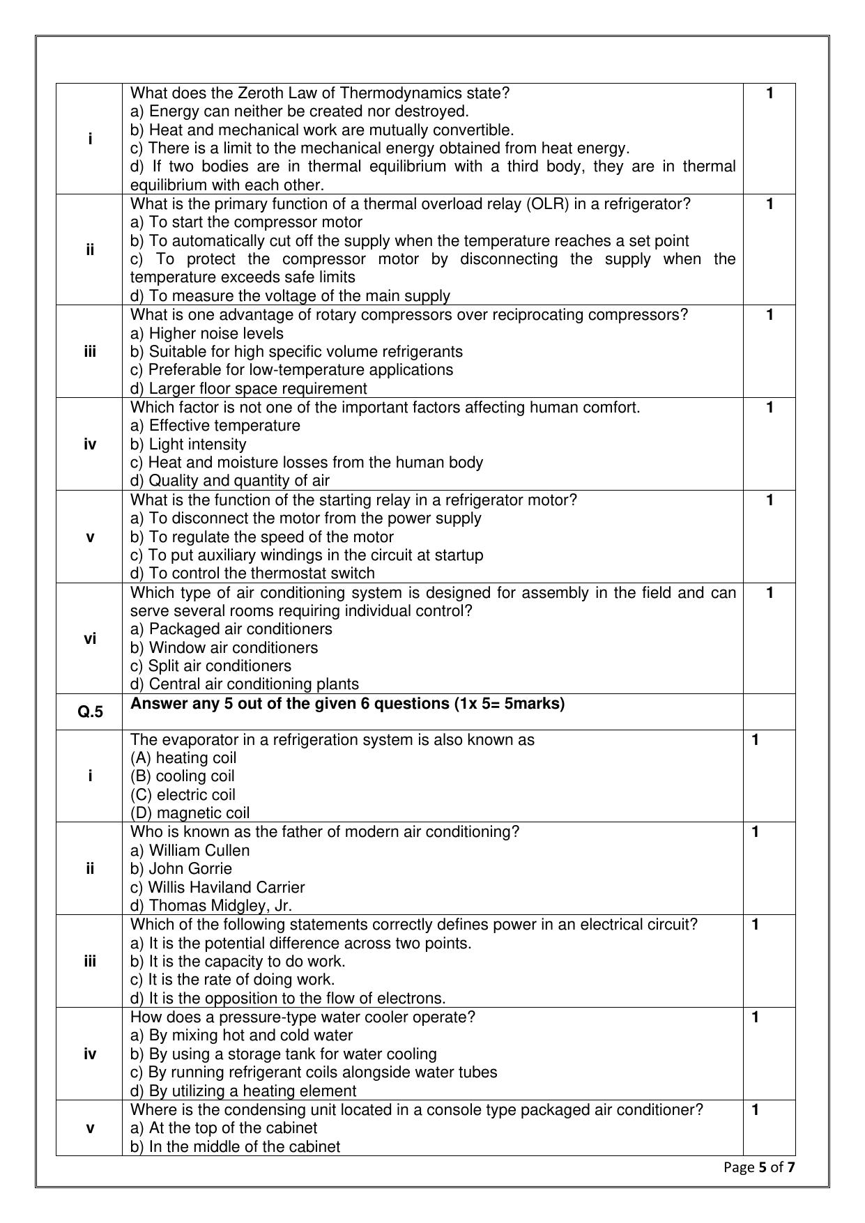 CBSE Class 11: Air-Conditioning & Refrigeration 2025 Sample Paper - Page 5