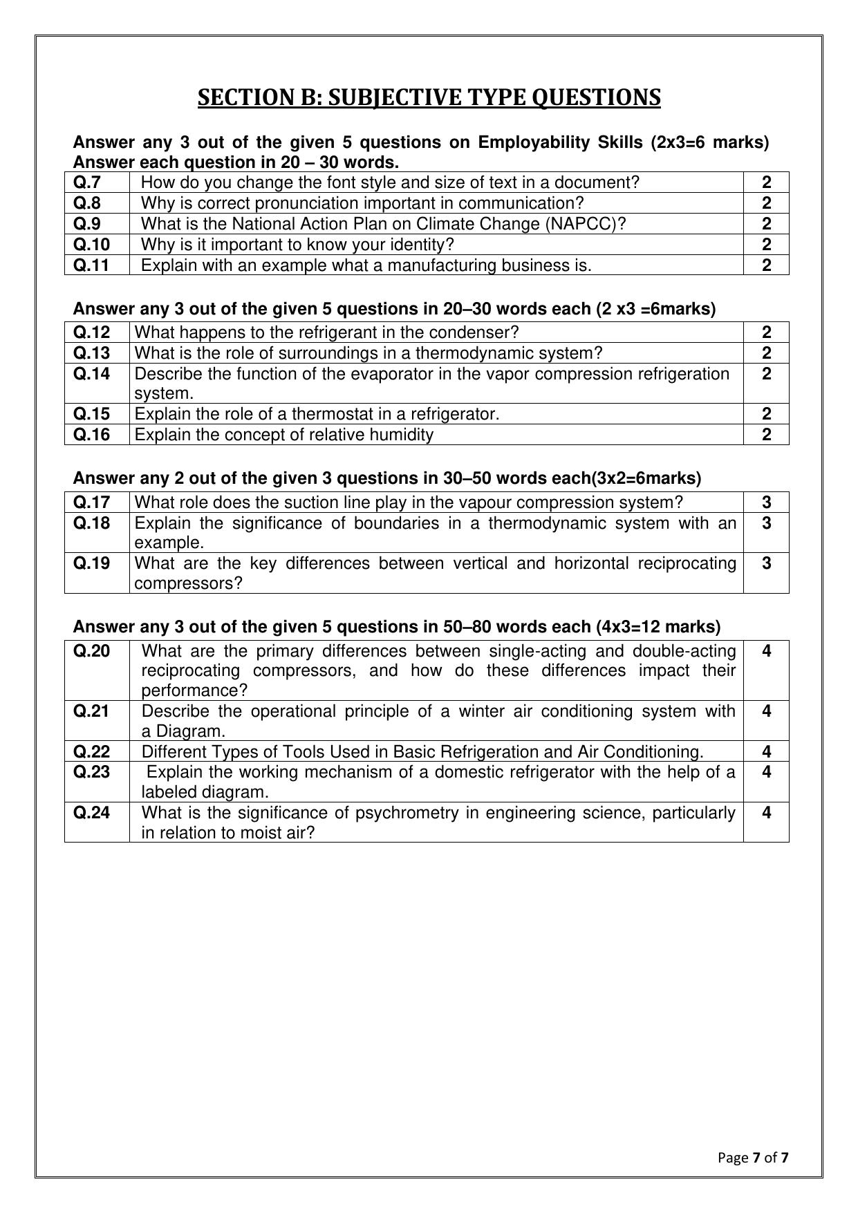 CBSE Class 11: Air-Conditioning & Refrigeration 2025 Sample Paper - Page 7