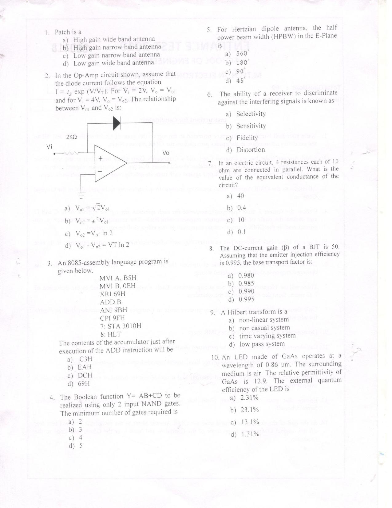 KUET 2023 M.Tech Electronics Question Paper - Page 2