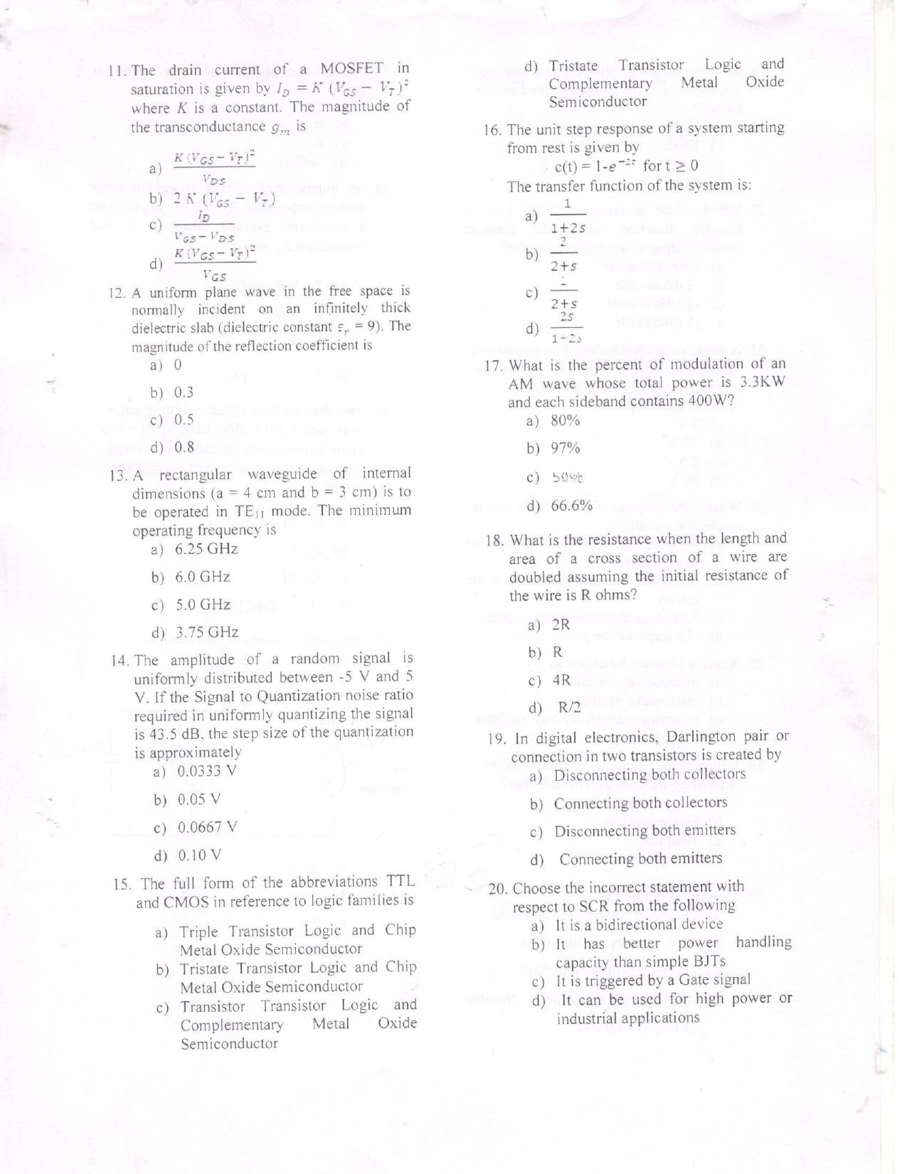 KUET 2023 M.Tech Electronics Question Paper - Page 3