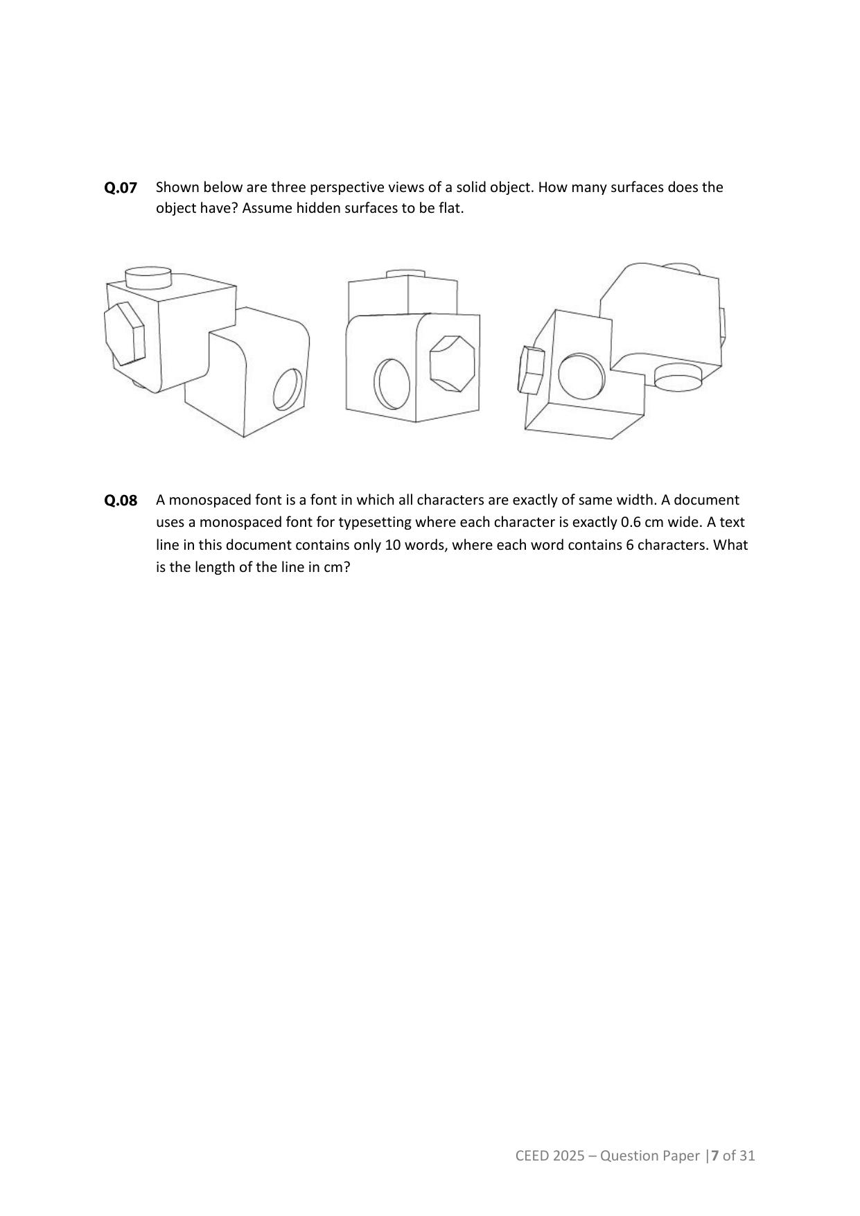 CEED 2025 Question Paper - Page 7