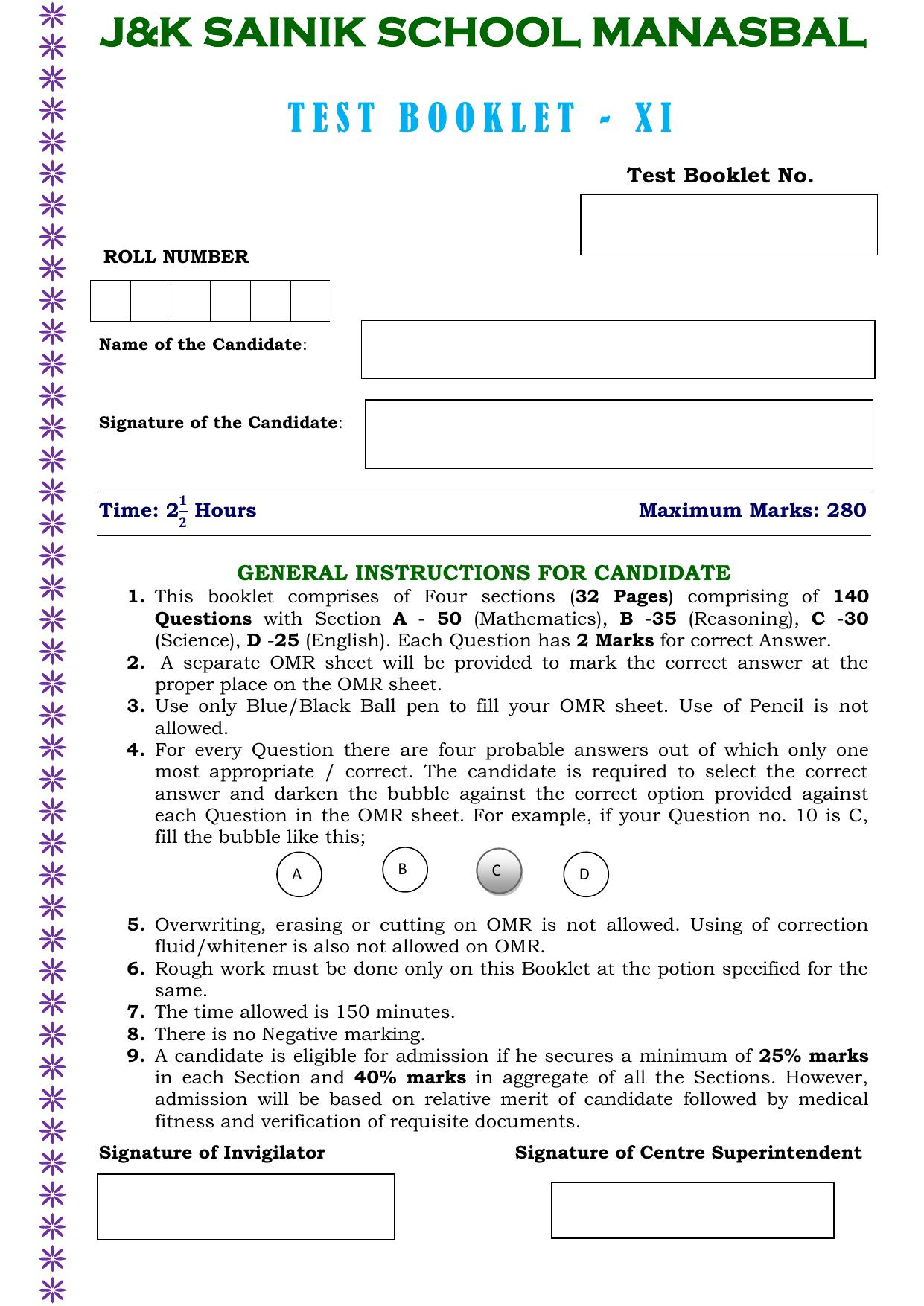JKSSEE 2023 Class 11 Question Paper - Page 1