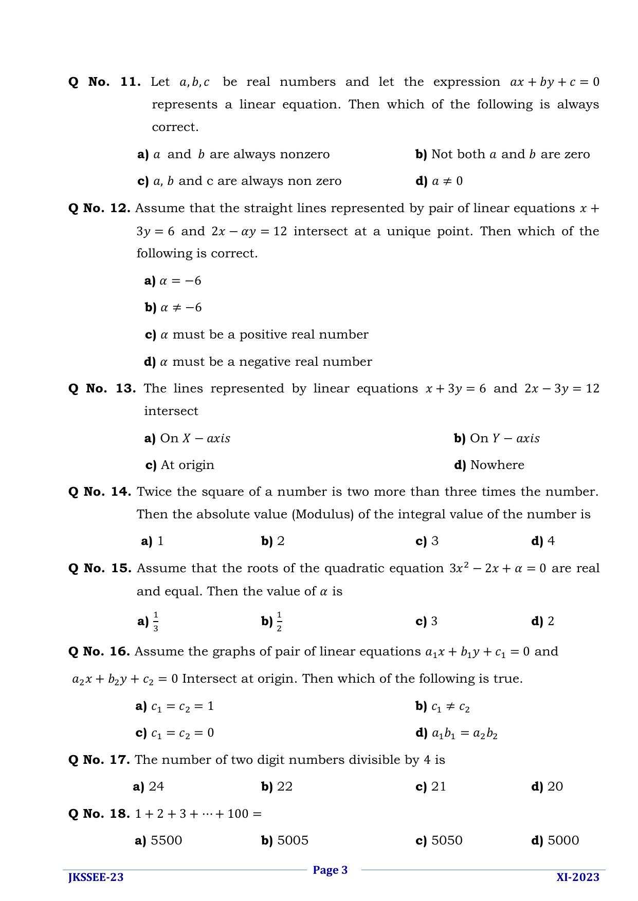 JKSSEE 2023 Class 11 Question Paper - Page 3