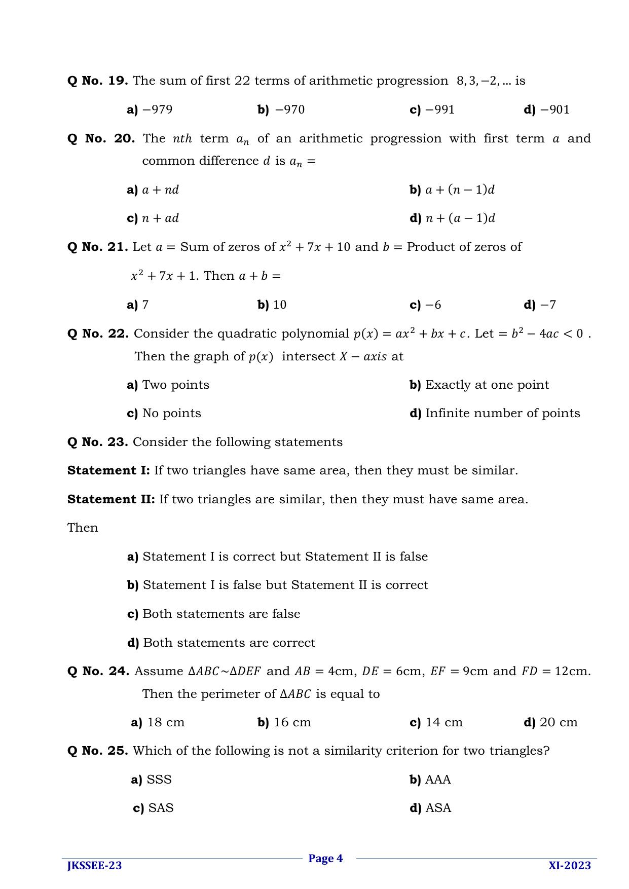 JKSSEE 2023 Class 11 Question Paper - Page 4