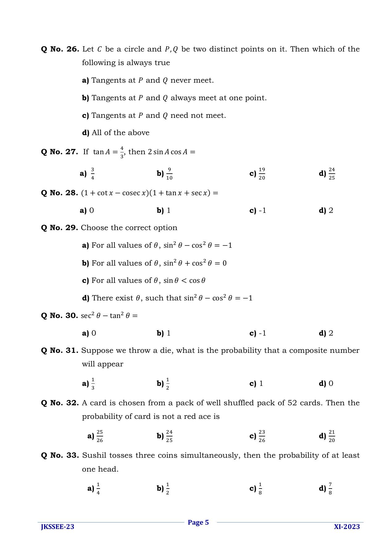 JKSSEE 2023 Class 11 Question Paper - Page 5