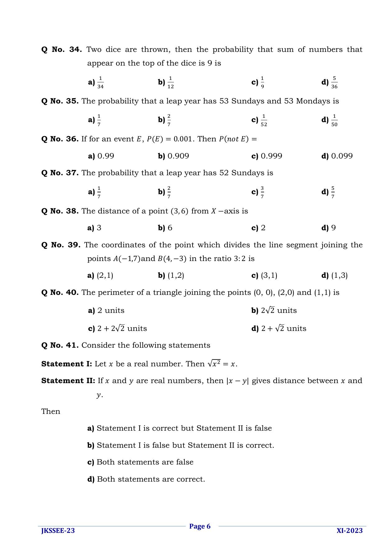 JKSSEE 2023 Class 11 Question Paper - Page 6
