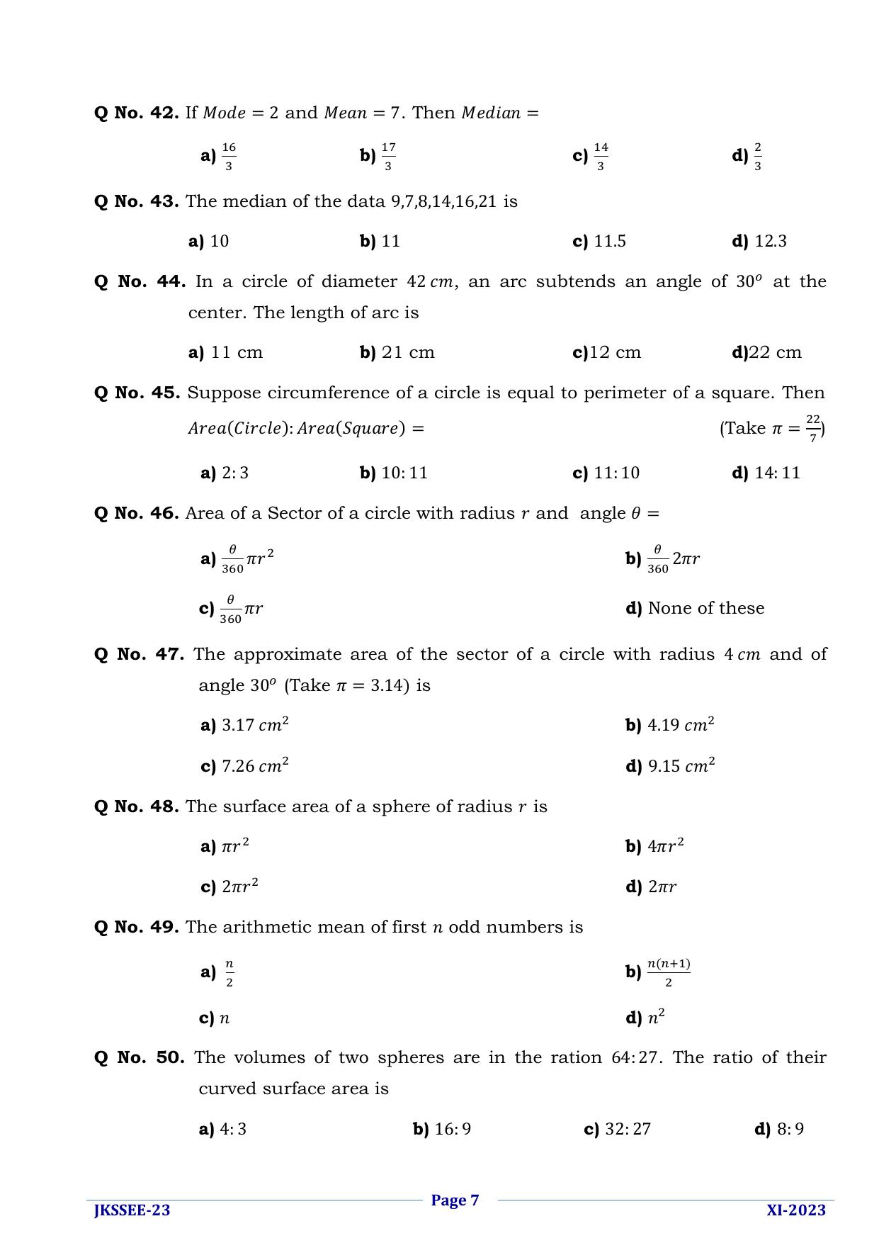 JKSSEE 2023 Class 11 Question Paper - Page 7