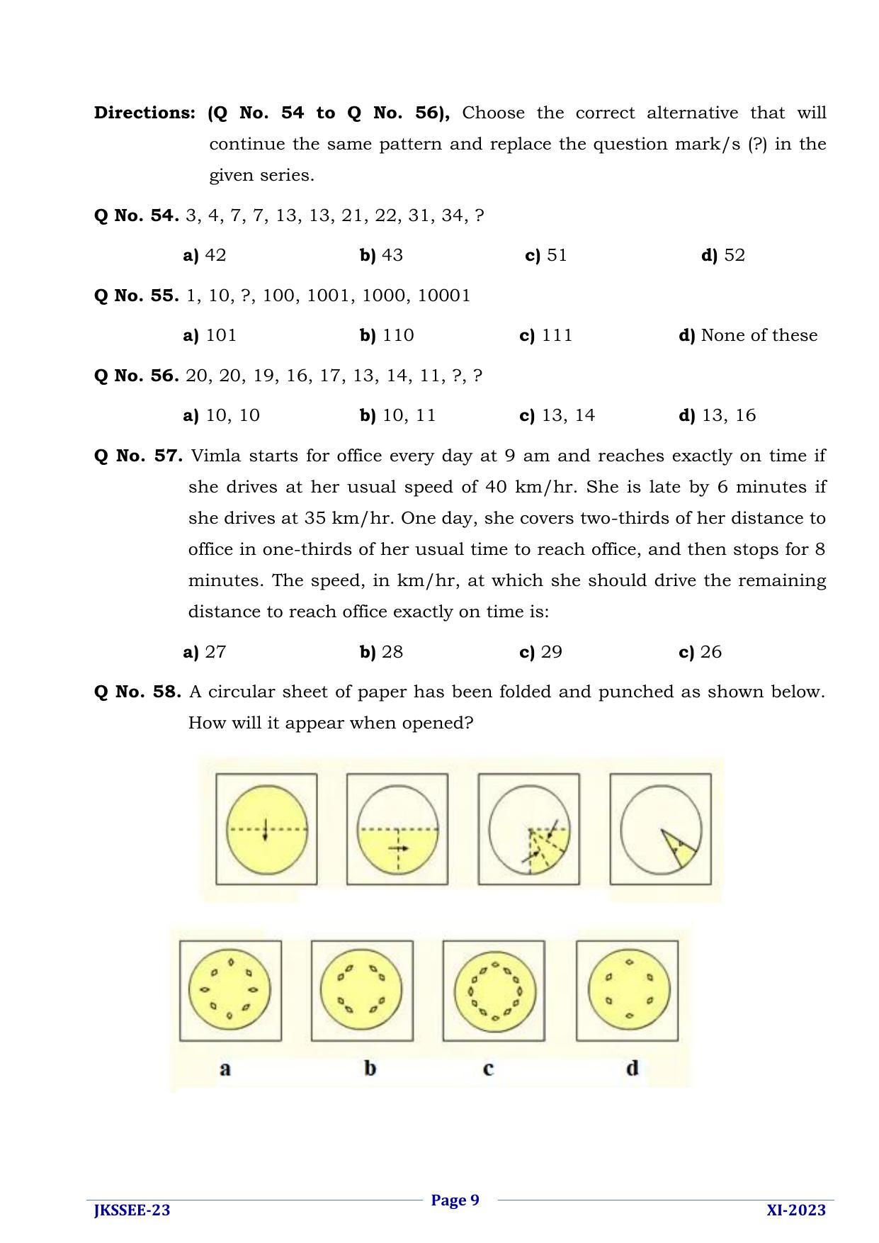 JKSSEE 2023 Class 11 Question Paper - Page 9