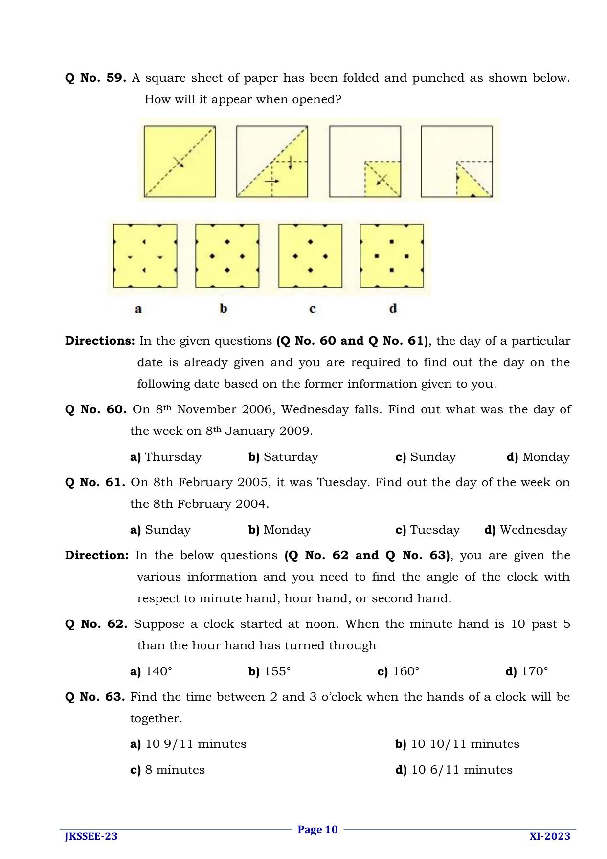 JKSSEE 2023 Class 11 Question Paper - Page 10