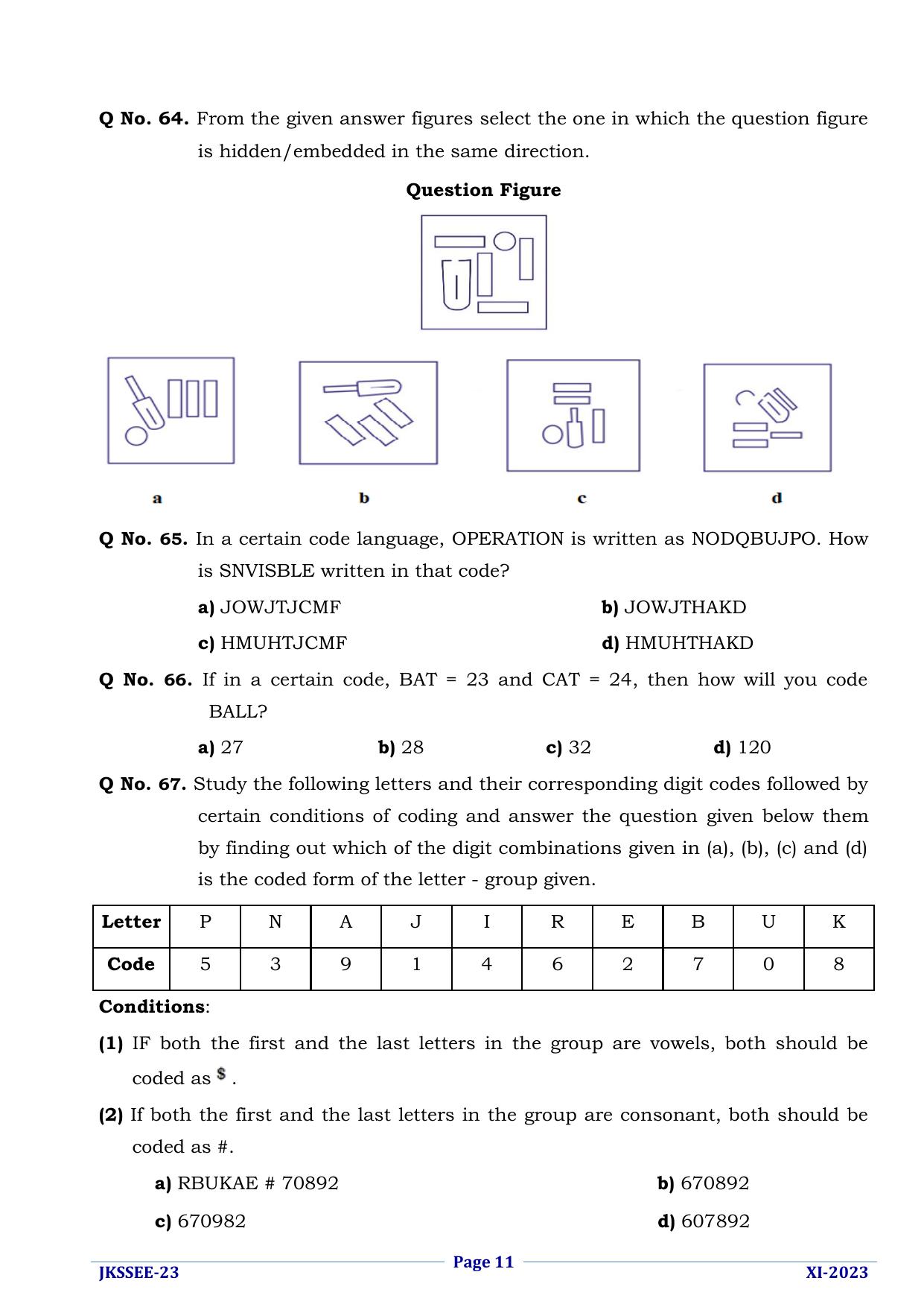 JKSSEE 2023 Class 11 Question Paper - Page 11