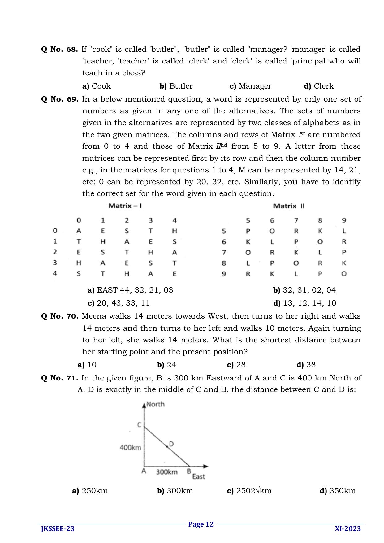 JKSSEE 2023 Class 11 Question Paper - Page 12