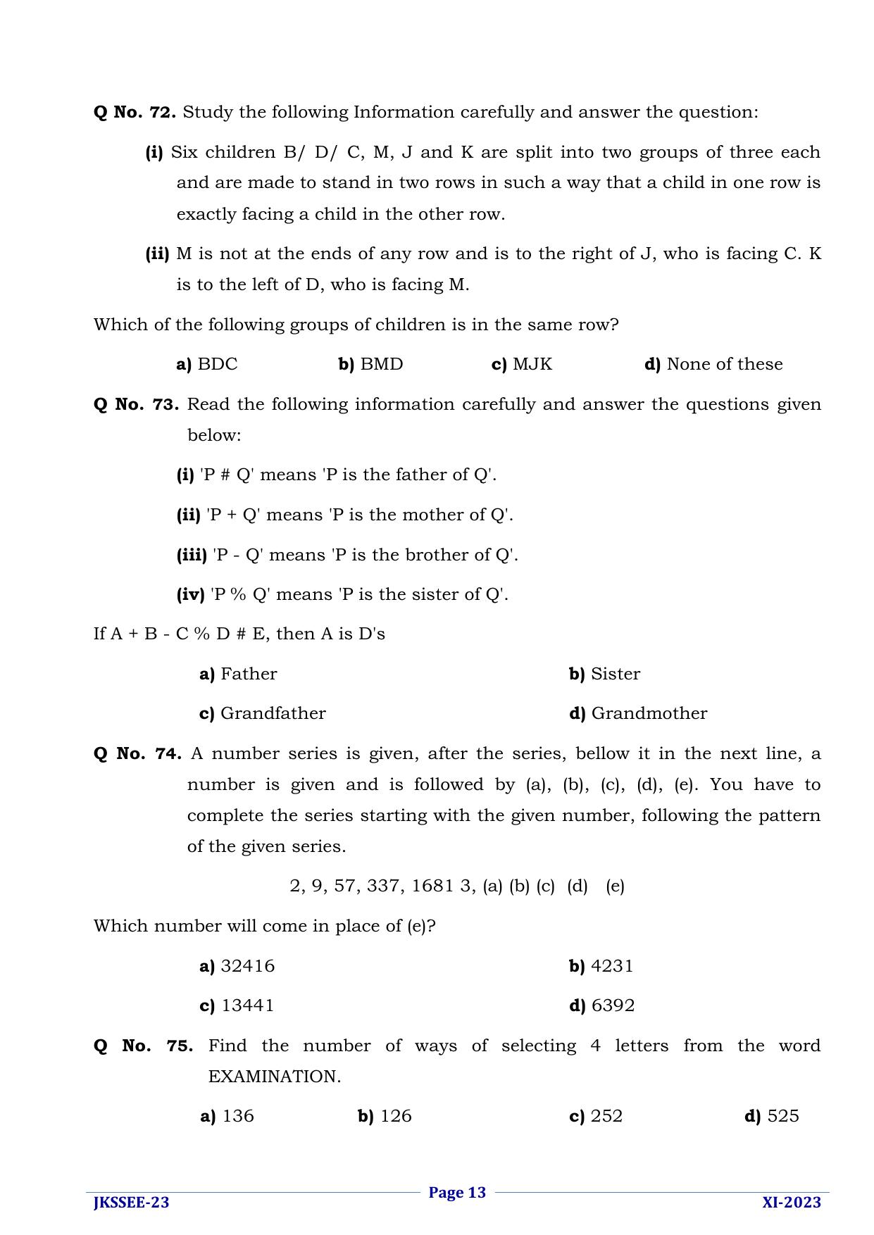 JKSSEE 2023 Class 11 Question Paper - Page 13