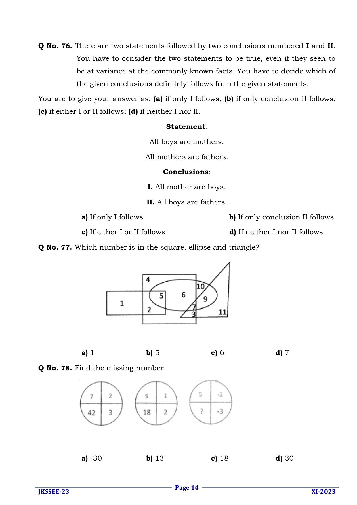 JKSSEE 2023 Class 11 Question Paper - Page 14