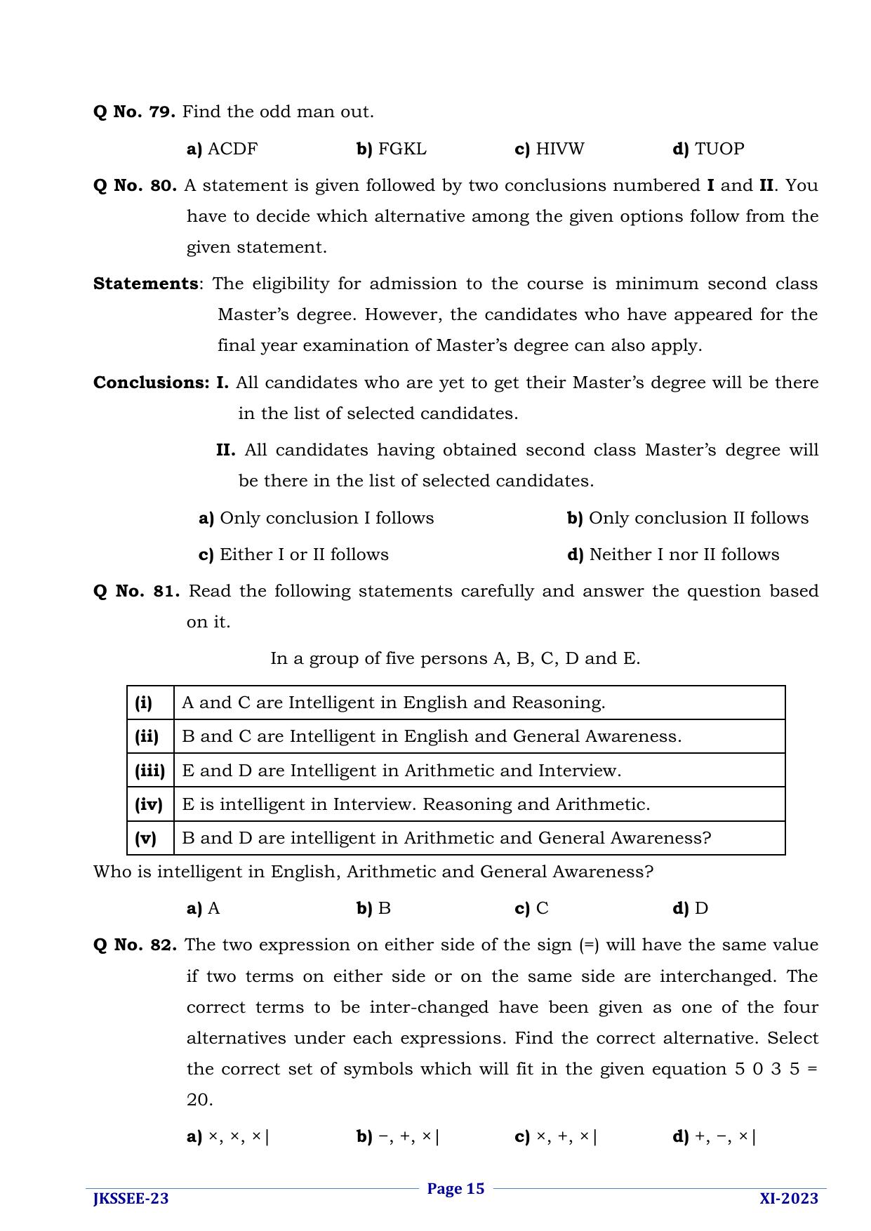 JKSSEE 2023 Class 11 Question Paper - Page 15