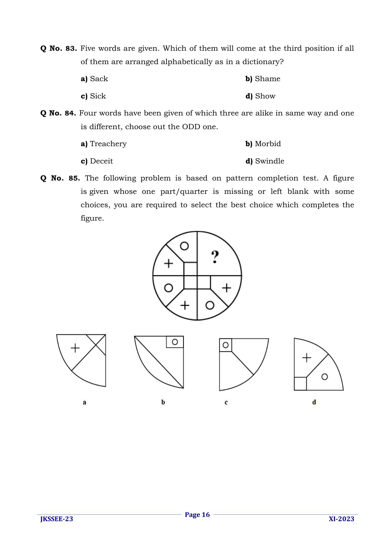 JKSSEE 2023 Class 11 Question Paper - Page 16