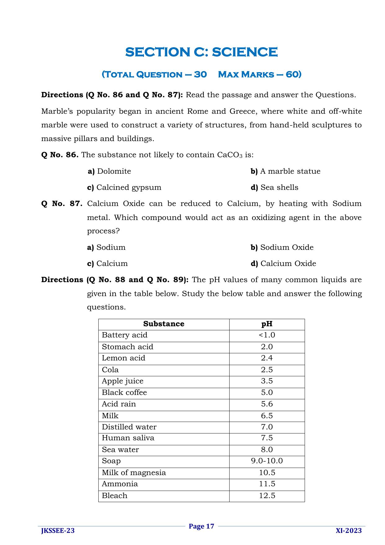 JKSSEE 2023 Class 11 Question Paper - Page 17