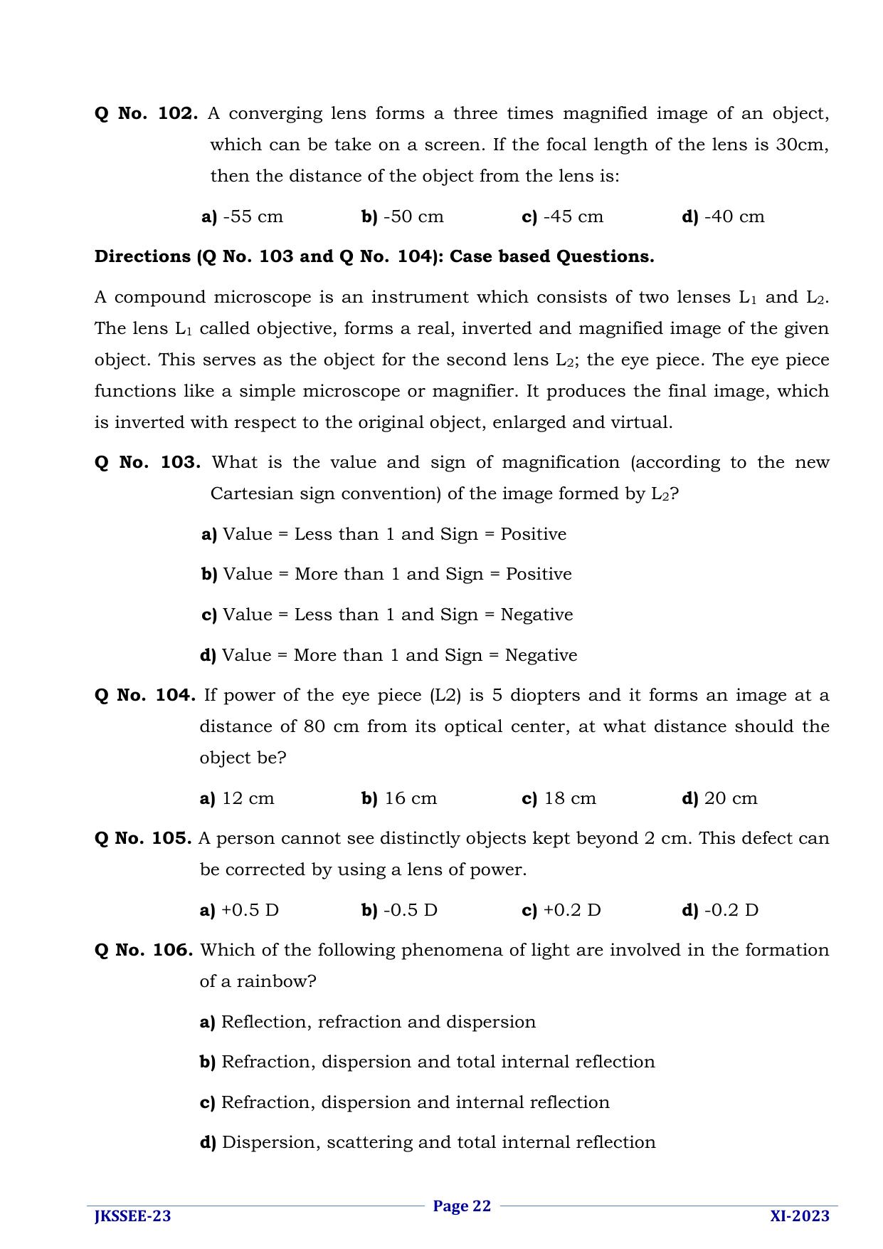 JKSSEE 2023 Class 11 Question Paper - Page 22