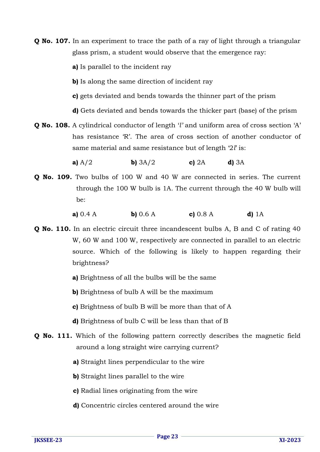 JKSSEE 2023 Class 11 Question Paper - Page 23