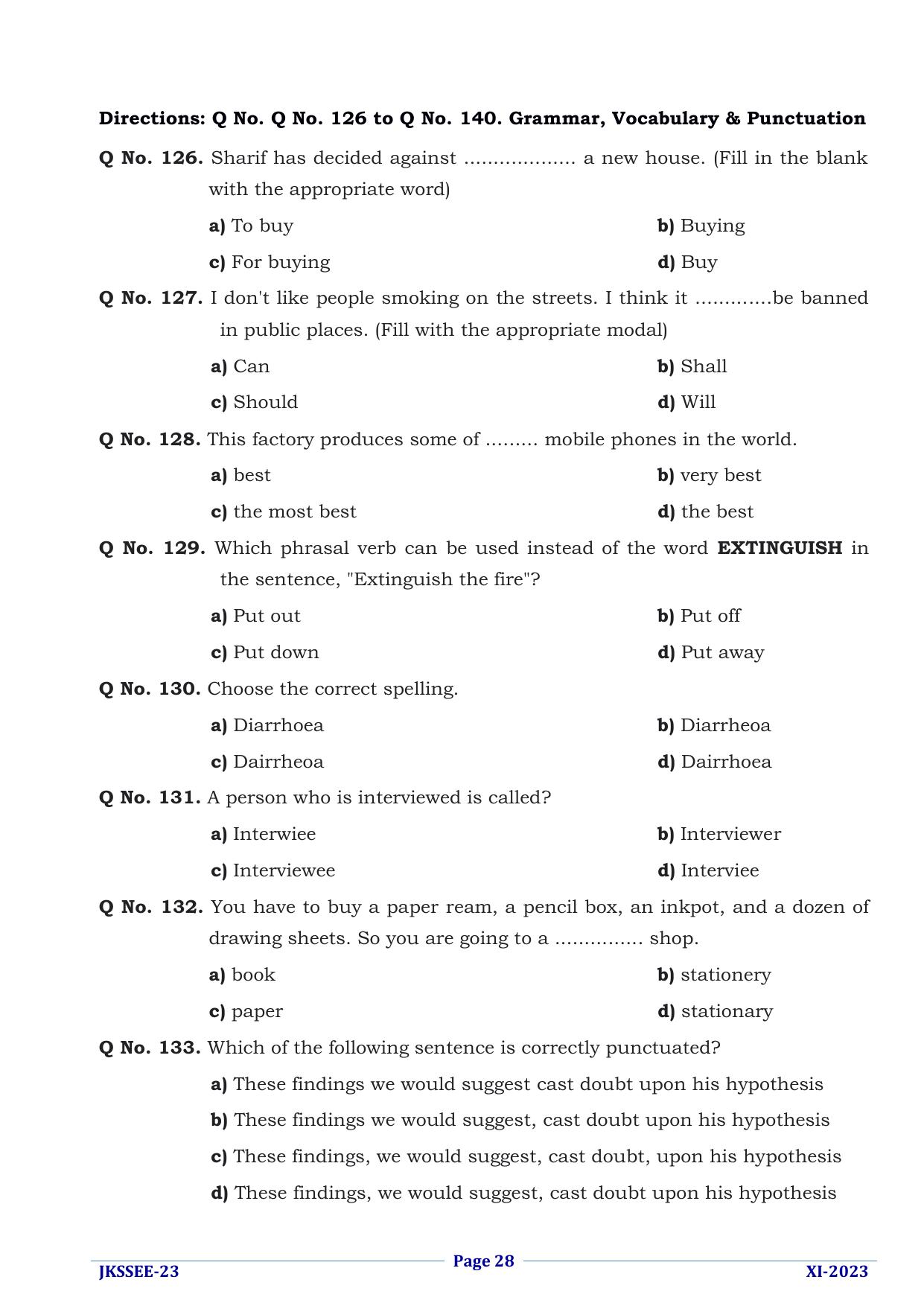JKSSEE 2023 Class 11 Question Paper - Page 28
