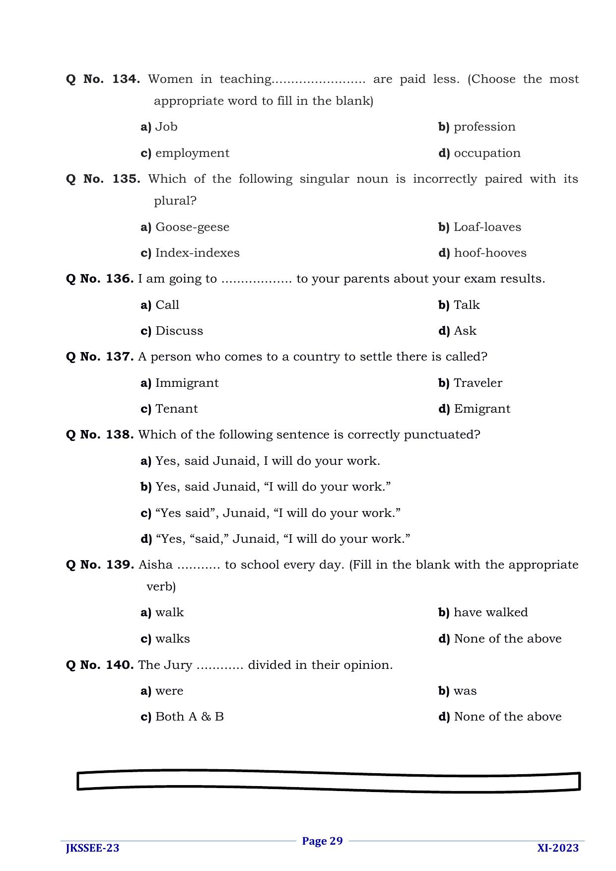 JKSSEE 2023 Class 11 Question Paper - Page 29