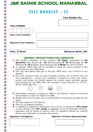 JKSSEE 2023 Class 11 Question Paper