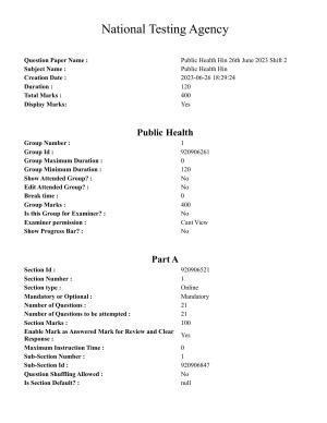 CUET PG 2023: COQP19 – Public Health (Hin) - Shift 2 (26-06-2023) Question Paper