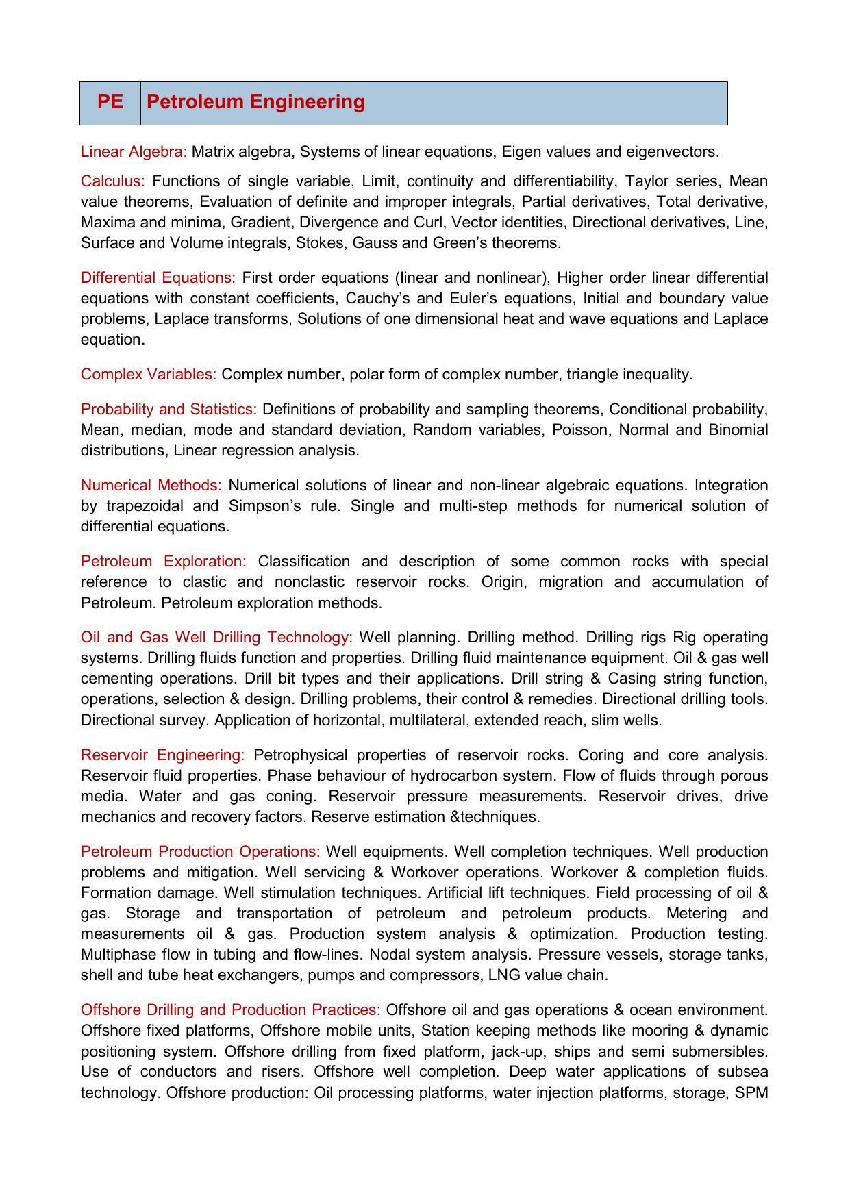 GATE Petroleum Engineering Syllabus - Page 1