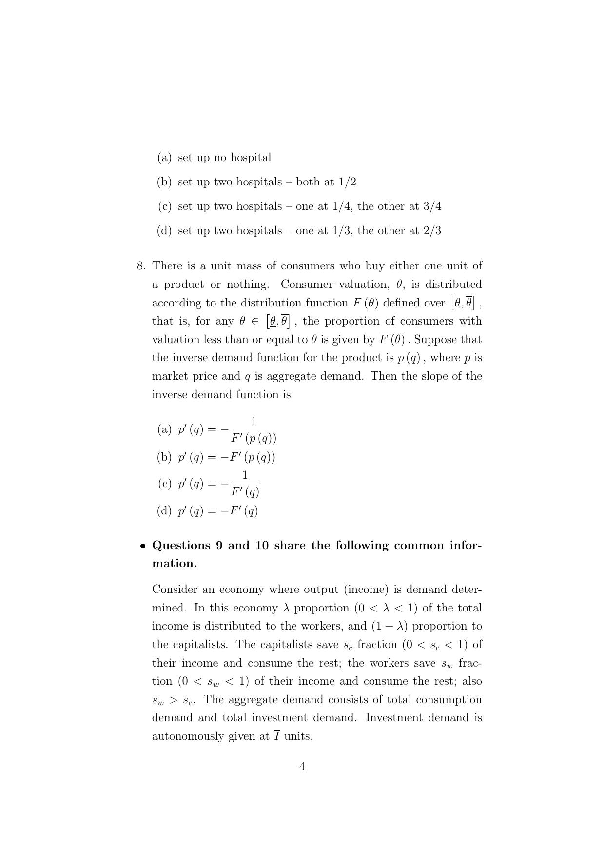 ISI Admission Test M.S.(QE) - Quantitative Economics (PEA) 2024 Sample Paper - Page 4