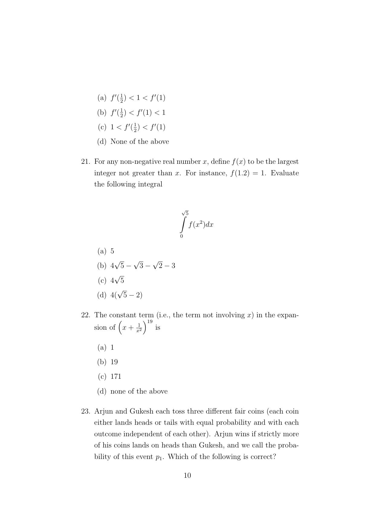 ISI Admission Test M.S.(QE) - Quantitative Economics (PEA) 2024 Sample Paper - Page 10