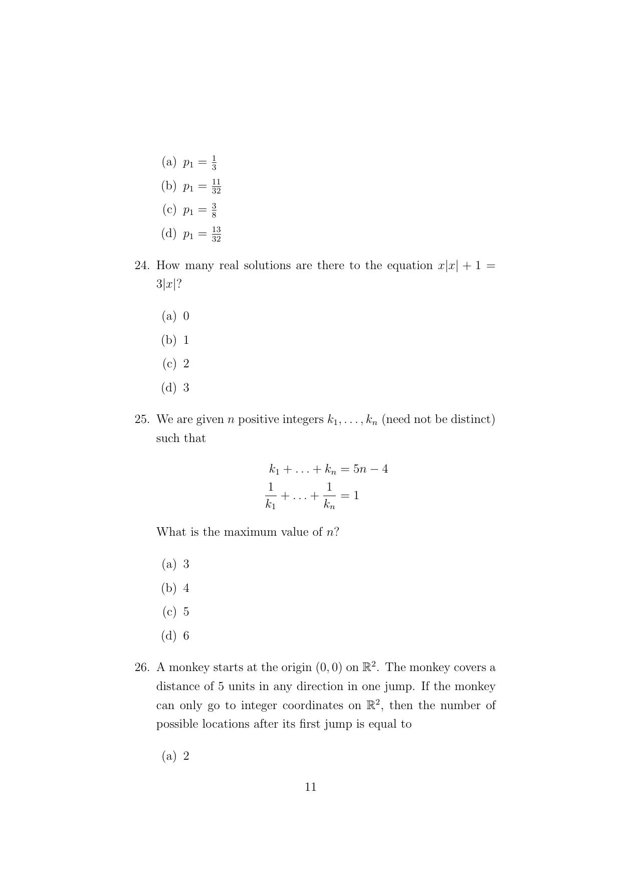 ISI Admission Test M.S.(QE) - Quantitative Economics (PEA) 2024 Sample Paper - Page 11