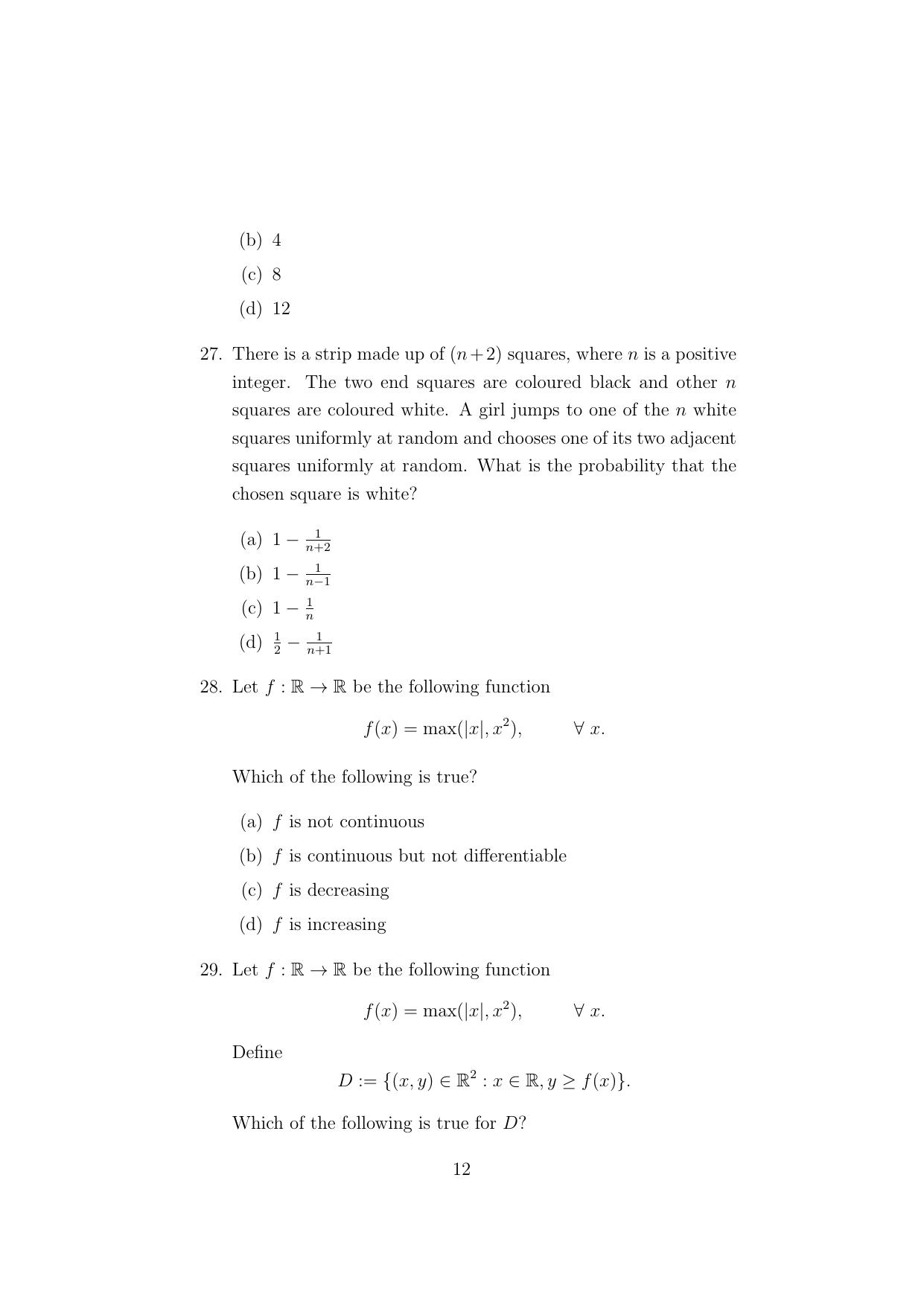ISI Admission Test M.S.(QE) - Quantitative Economics (PEA) 2024 Sample Paper - Page 12