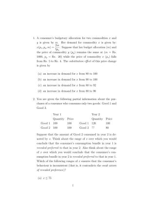 ISI Admission Test M.S.(QE) - Quantitative Economics (PEA) 2024 Sample Paper